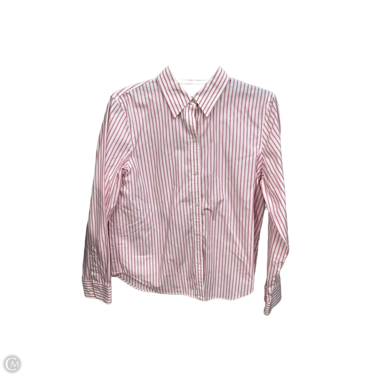 Blouse Long Sleeve By Chaps In Pink & White, Size: M