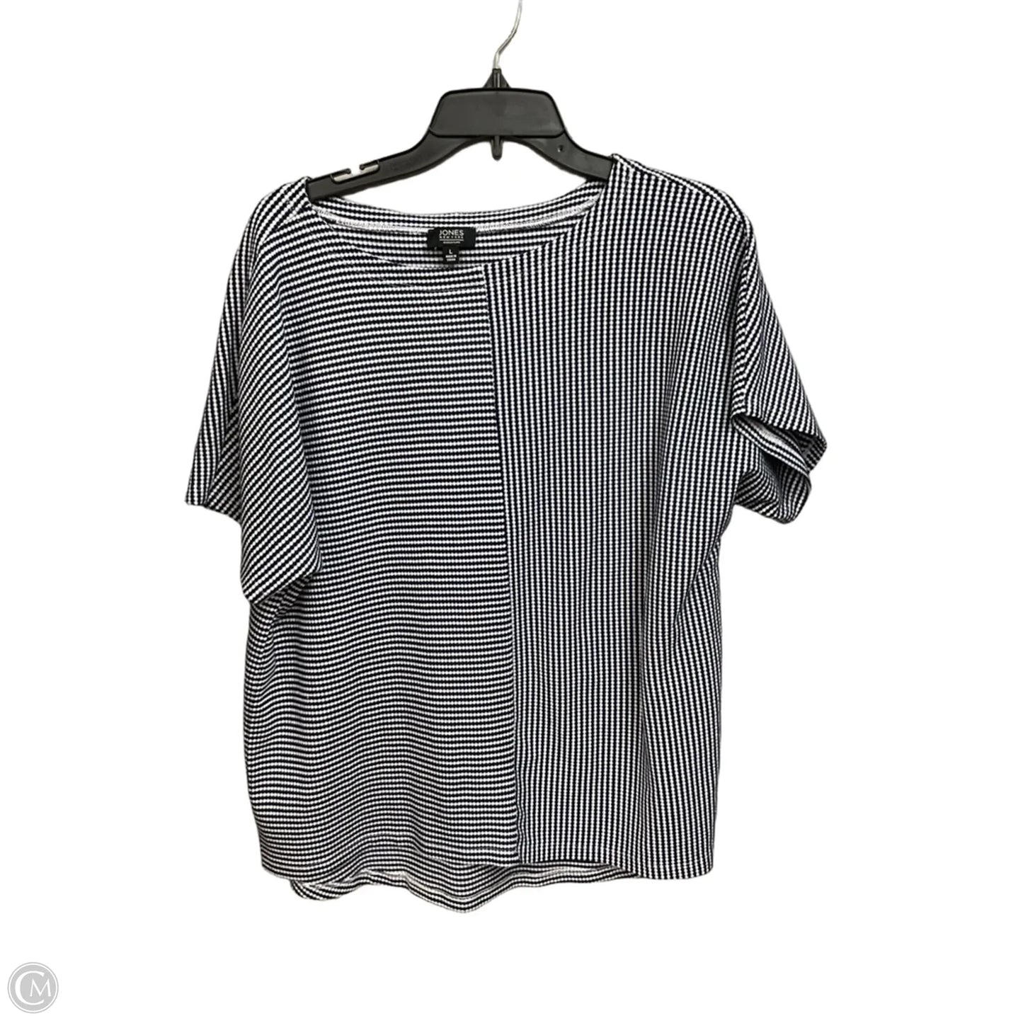 Top Short Sleeve By Jones And Co In Blue & White, Size: L