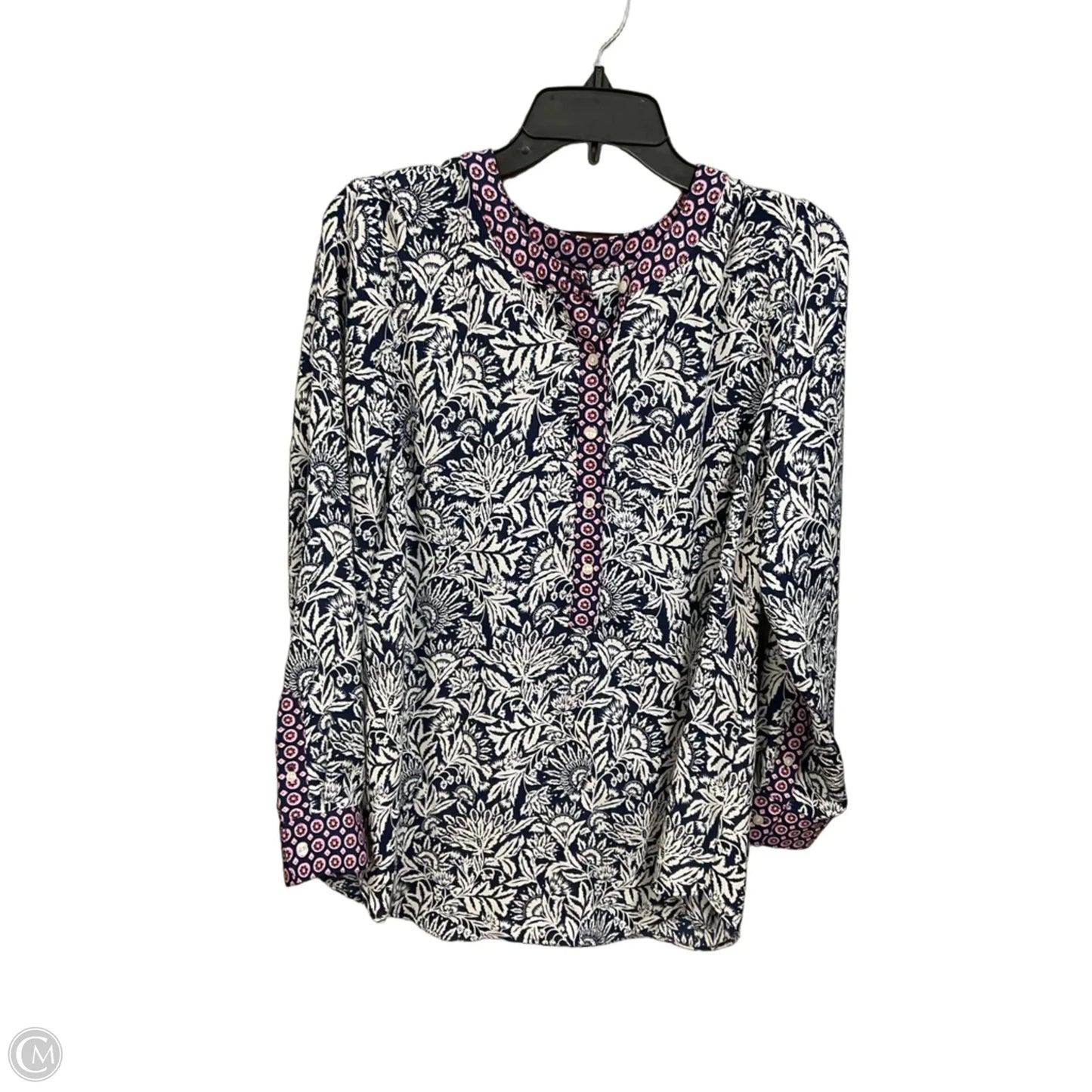 Blouse Long Sleeve By Talbots In Blue & White, Size: L