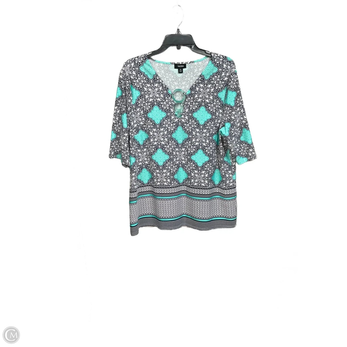 Top 3/4 Sleeve By Tacera In Blue & Green, Size: Xl
