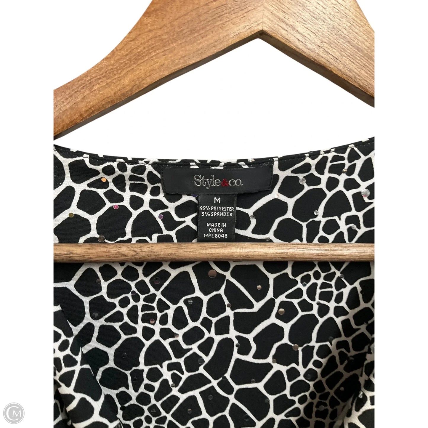 Top 3/4 Sleeve By Style And Company In Black & White, Size: M