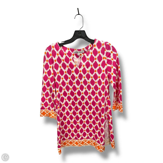 Tunic 3/4 Sleeve By Clothes Mentor In Pink & White, Size: M