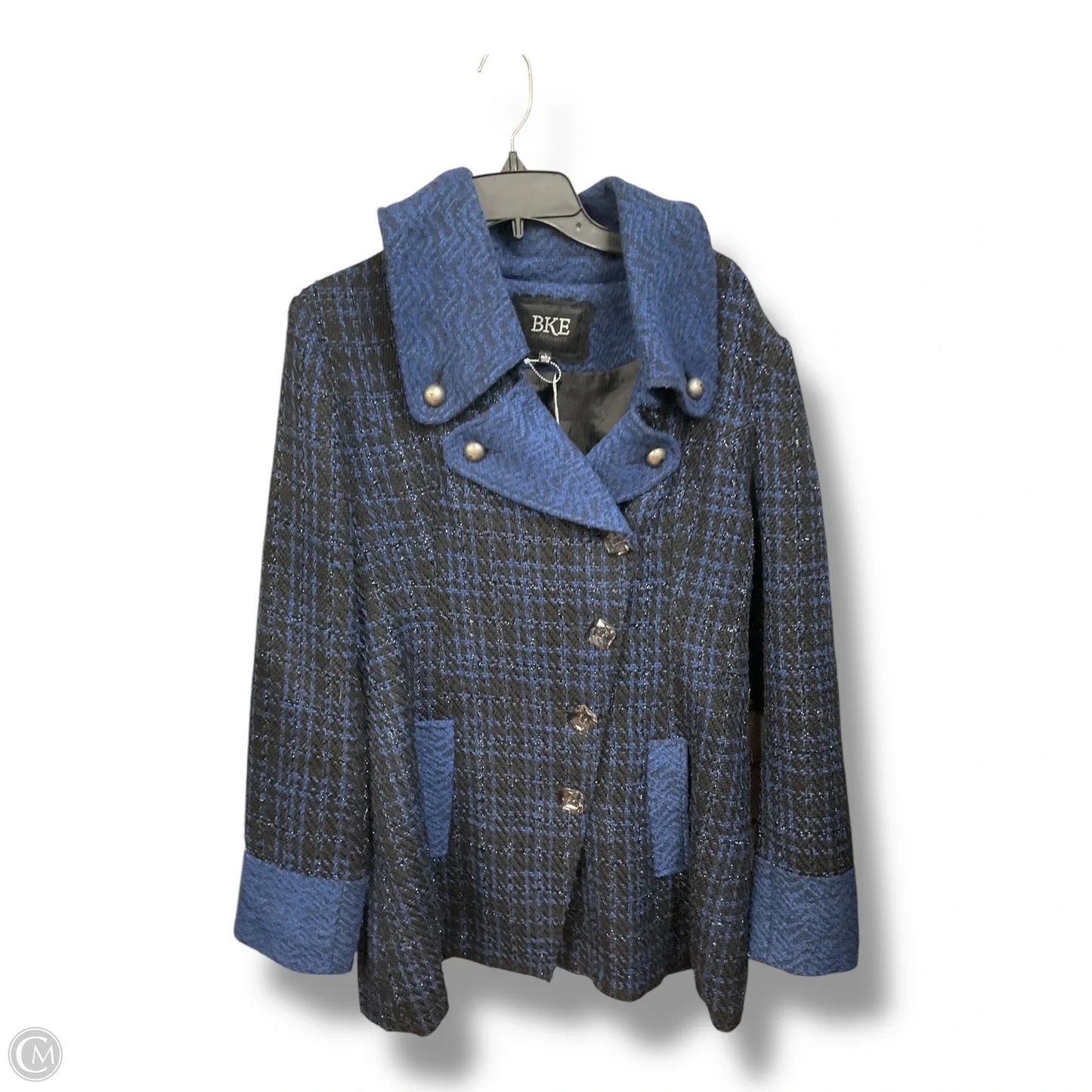 Coat Peacoat By Bke In Black & Blue, Size: L