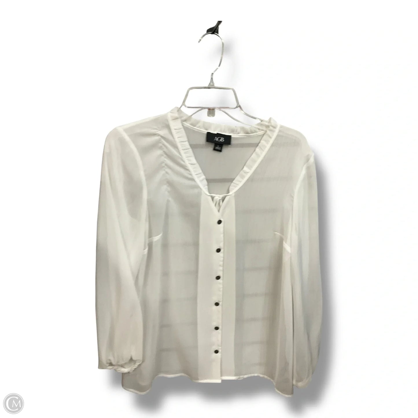 Blouse Long Sleeve By Agb In White, Size: L