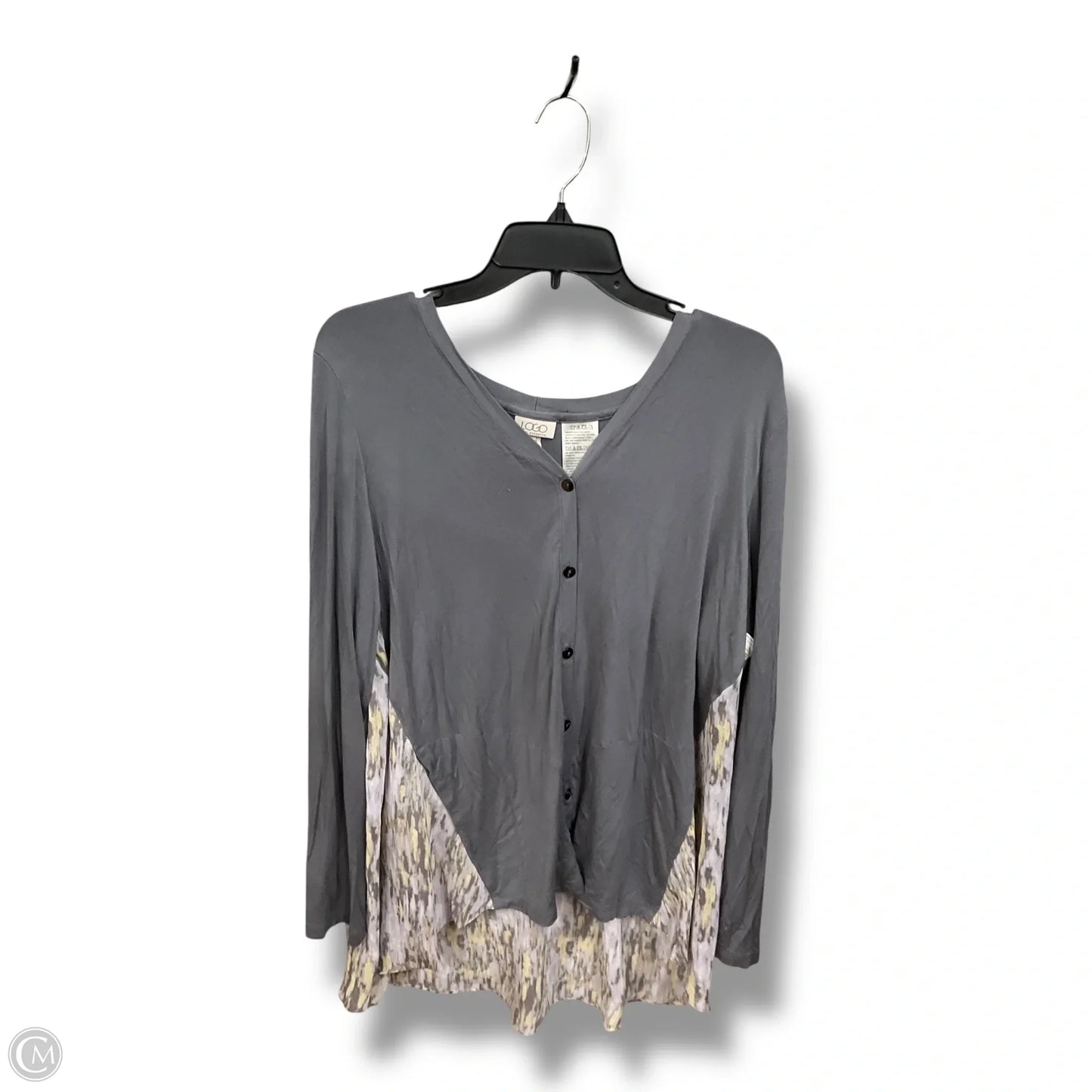 Blouse Long Sleeve By Logo In Grey, Size: L