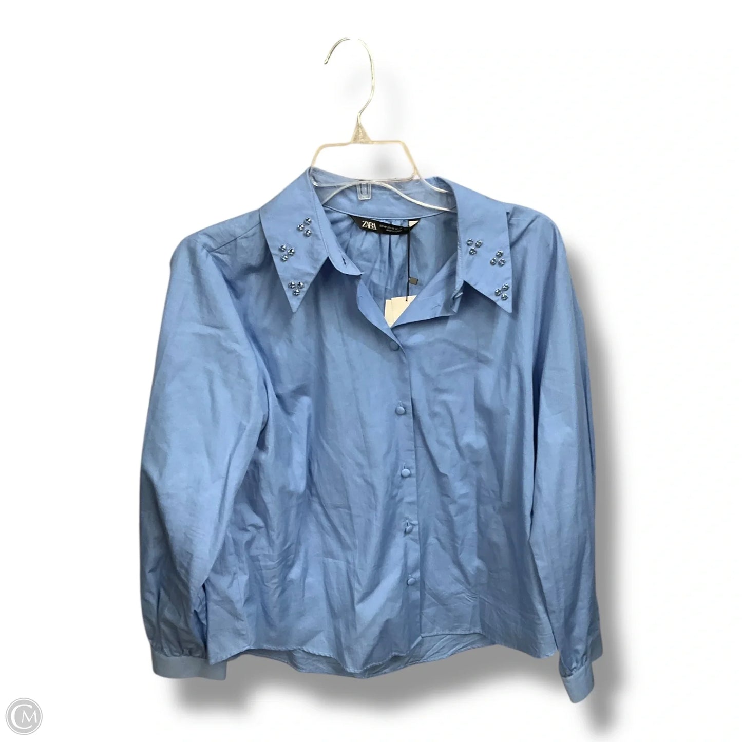Blouse Long Sleeve By Zara In Blue, Size: M