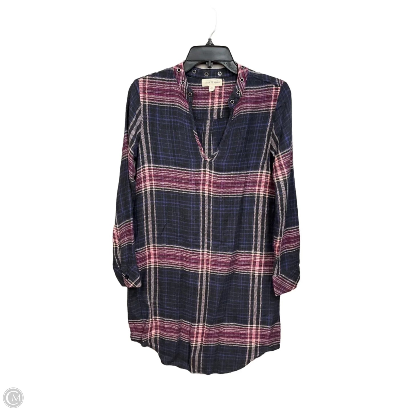 Tunic Long Sleeve By Cloth & Stone In Plaid Pattern, Size: S