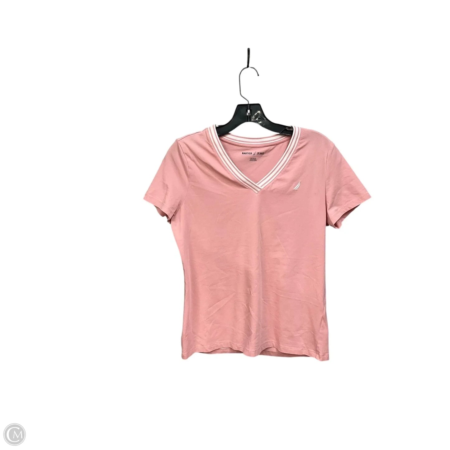 Top Short Sleeve By Nautica In Pink & White, Size: M
