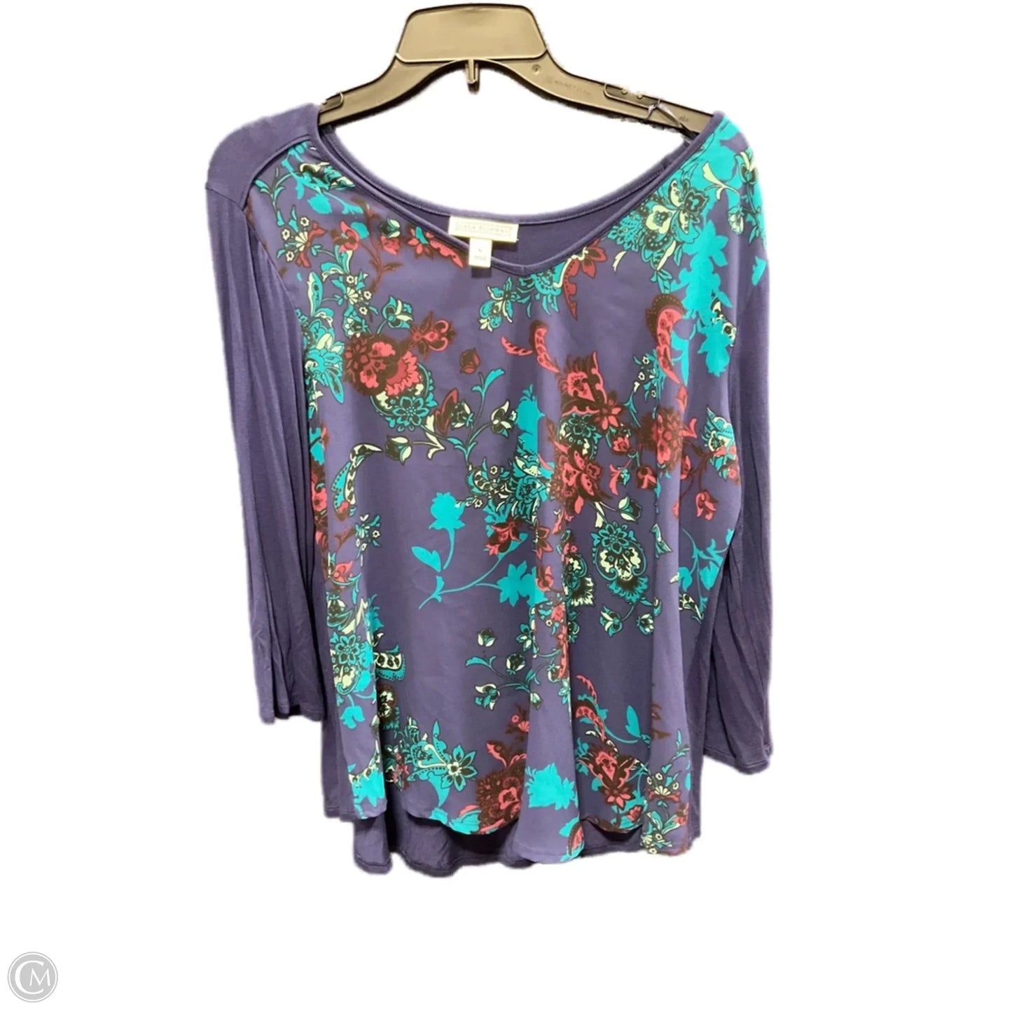Top 3/4 Sleeve By Dana Buchman In Floral Print, Size: L