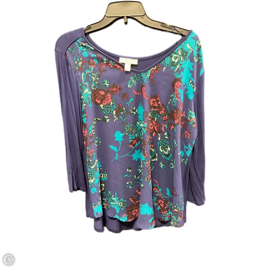 Top 3/4 Sleeve By Dana Buchman In Floral Print, Size: L