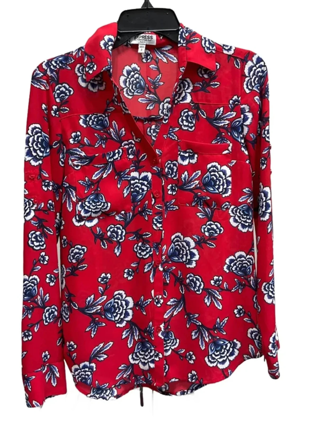 Blouse Long Sleeve By Express In Floral Print, Size: Sp