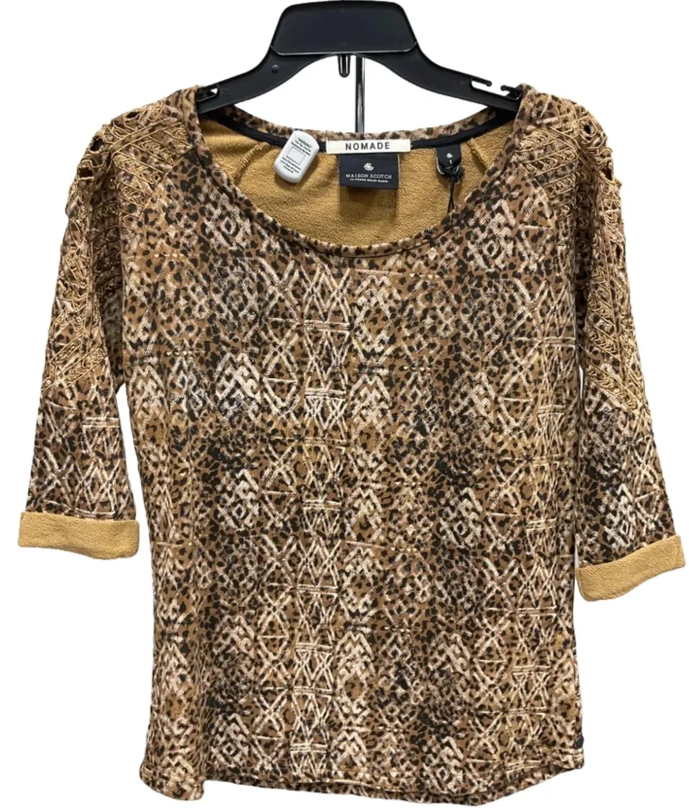 Top 3/4 Sleeve By Cma In Black & Tan, Size: 10