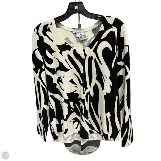 Top Long Sleeve Basic By Chicos In Black & White, Size: L