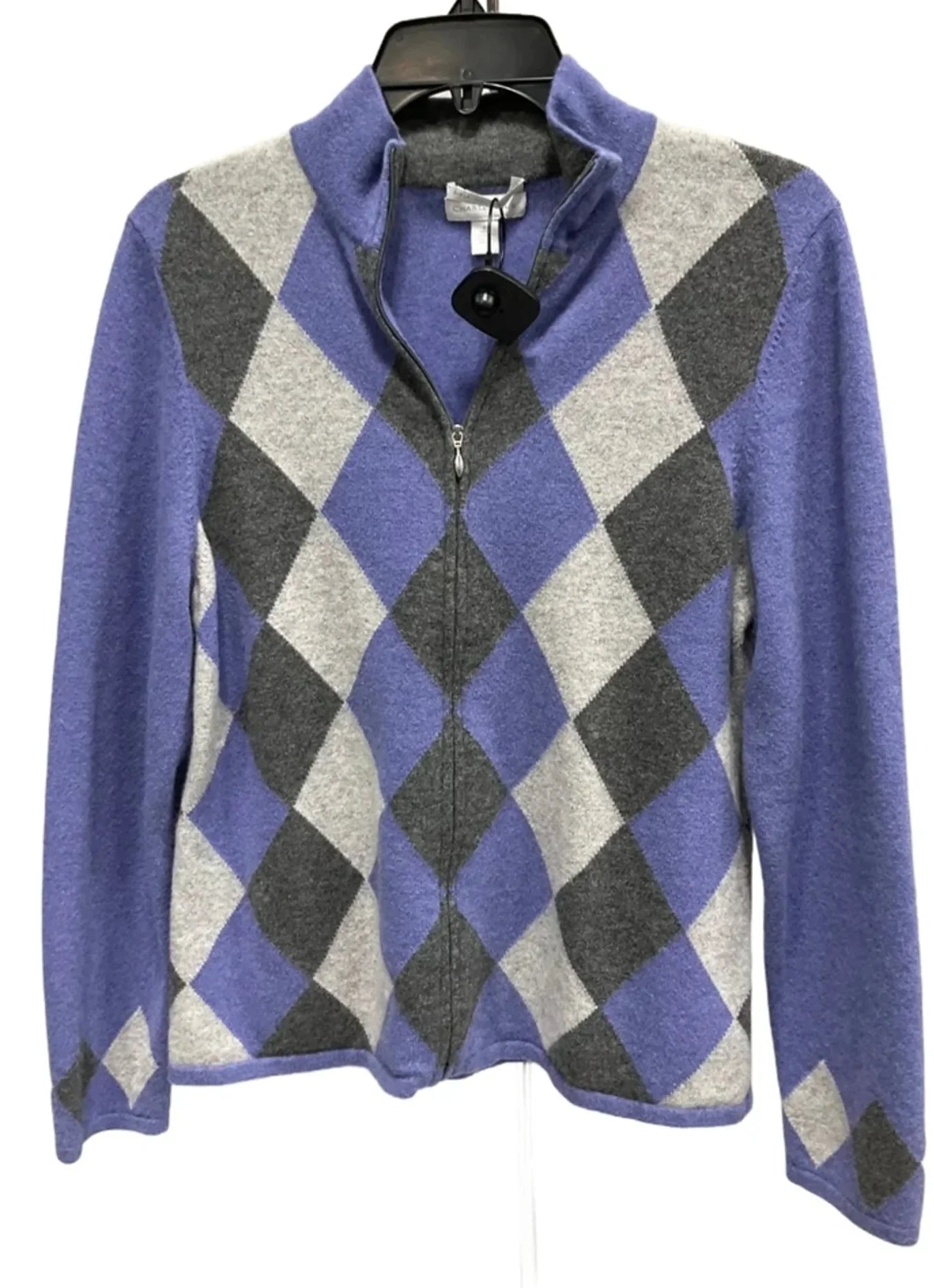 Sweater Cardigan Cashmere By Charter Club In Grey & Purple, Size: L