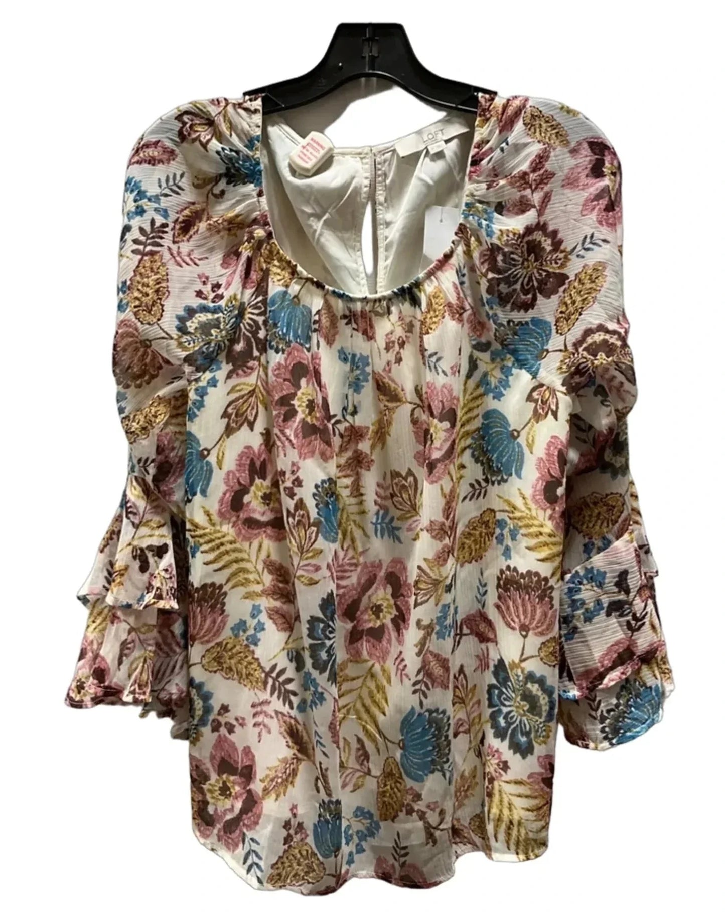 Top Long Sleeve Basic By Loft In Floral Print, Size: M