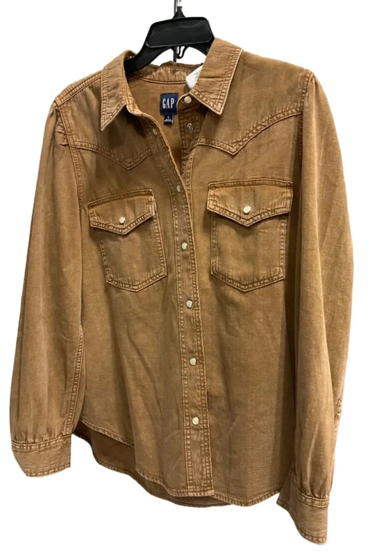 Blouse Long Sleeve By Gap In Brown, Size: L