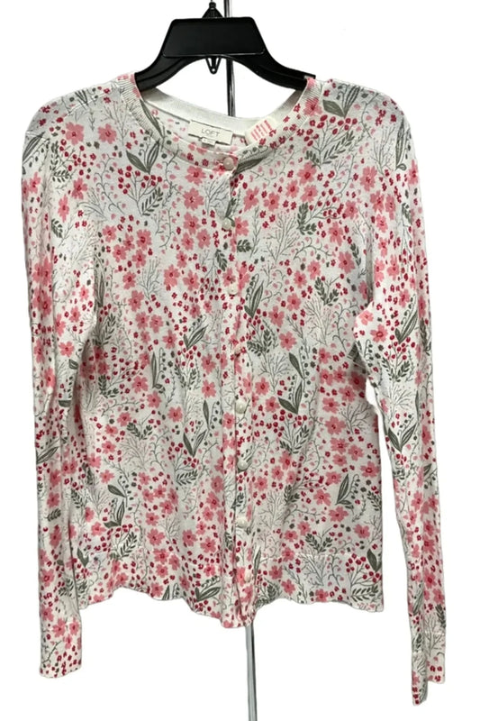 Sweater Cardigan By Loft In Floral Print, Size: M