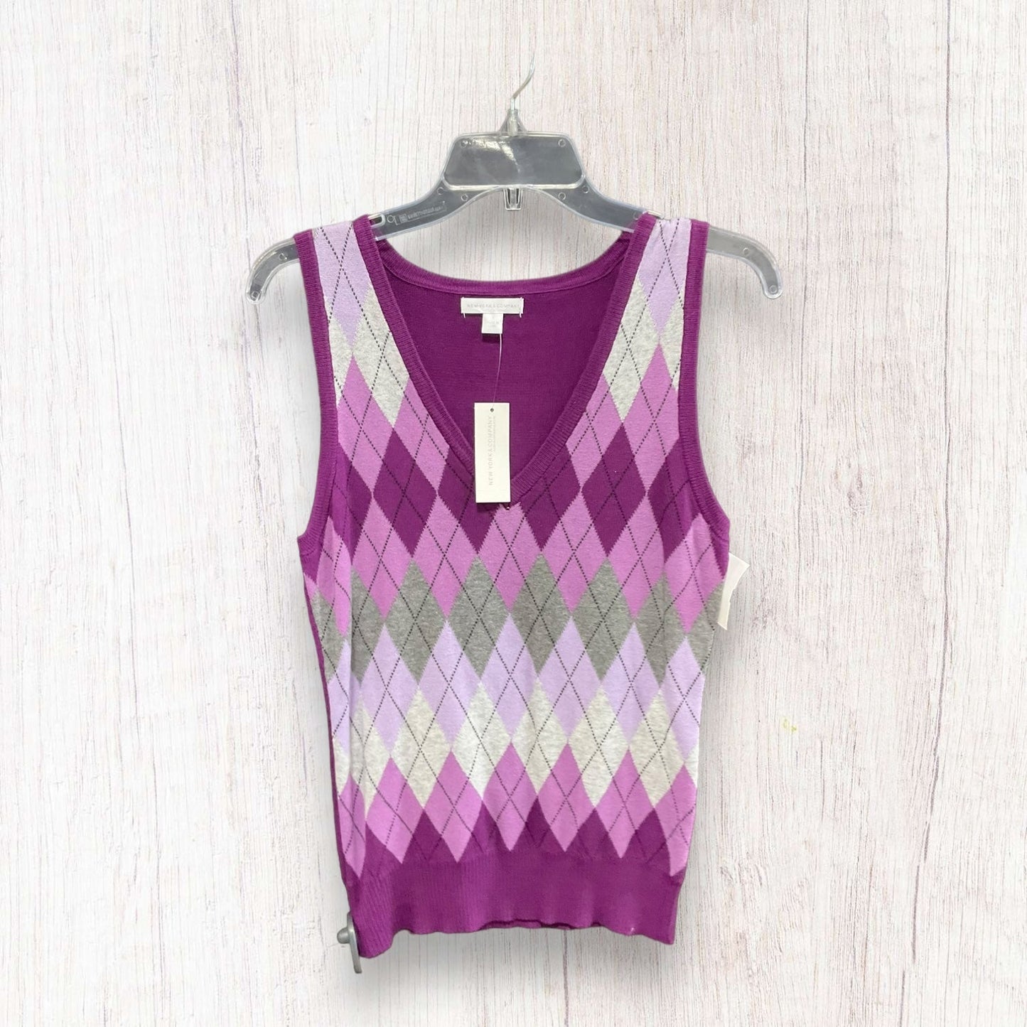 Vest Sweater By New York And Co In Grey & Purple, Size: S