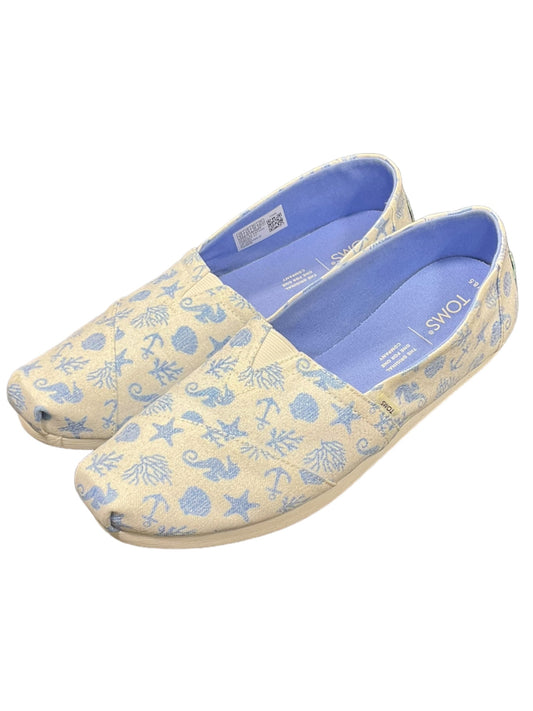 Blue & White Shoes Flats Toms, Size 8.5