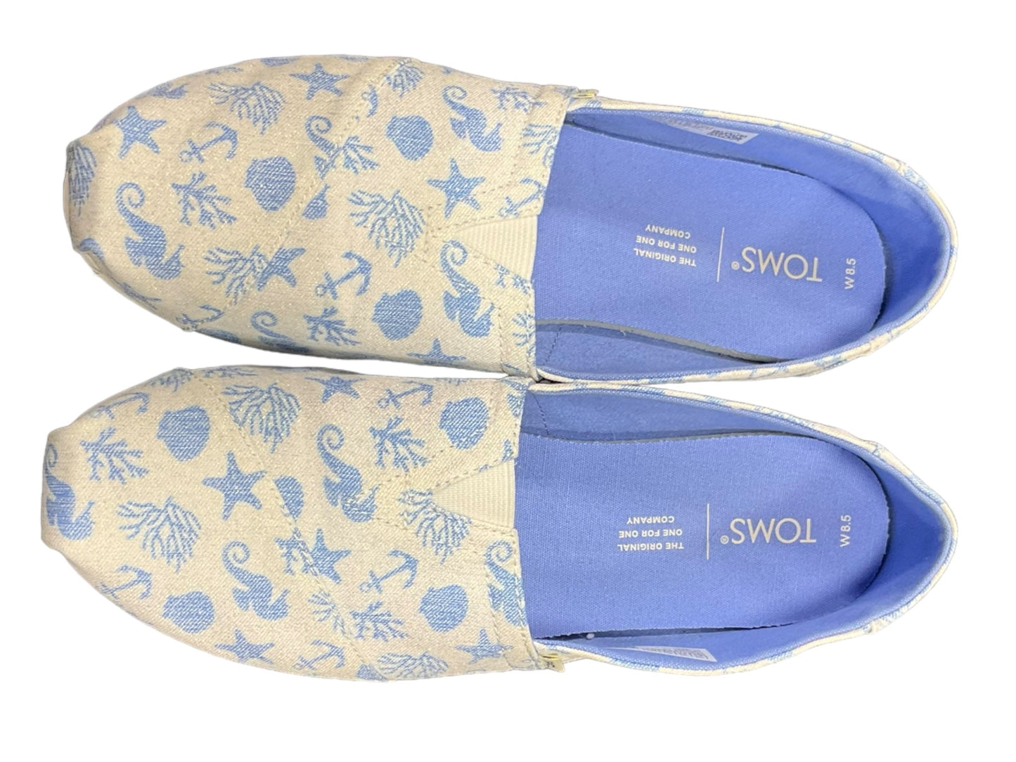 Blue & White Shoes Flats Toms, Size 8.5