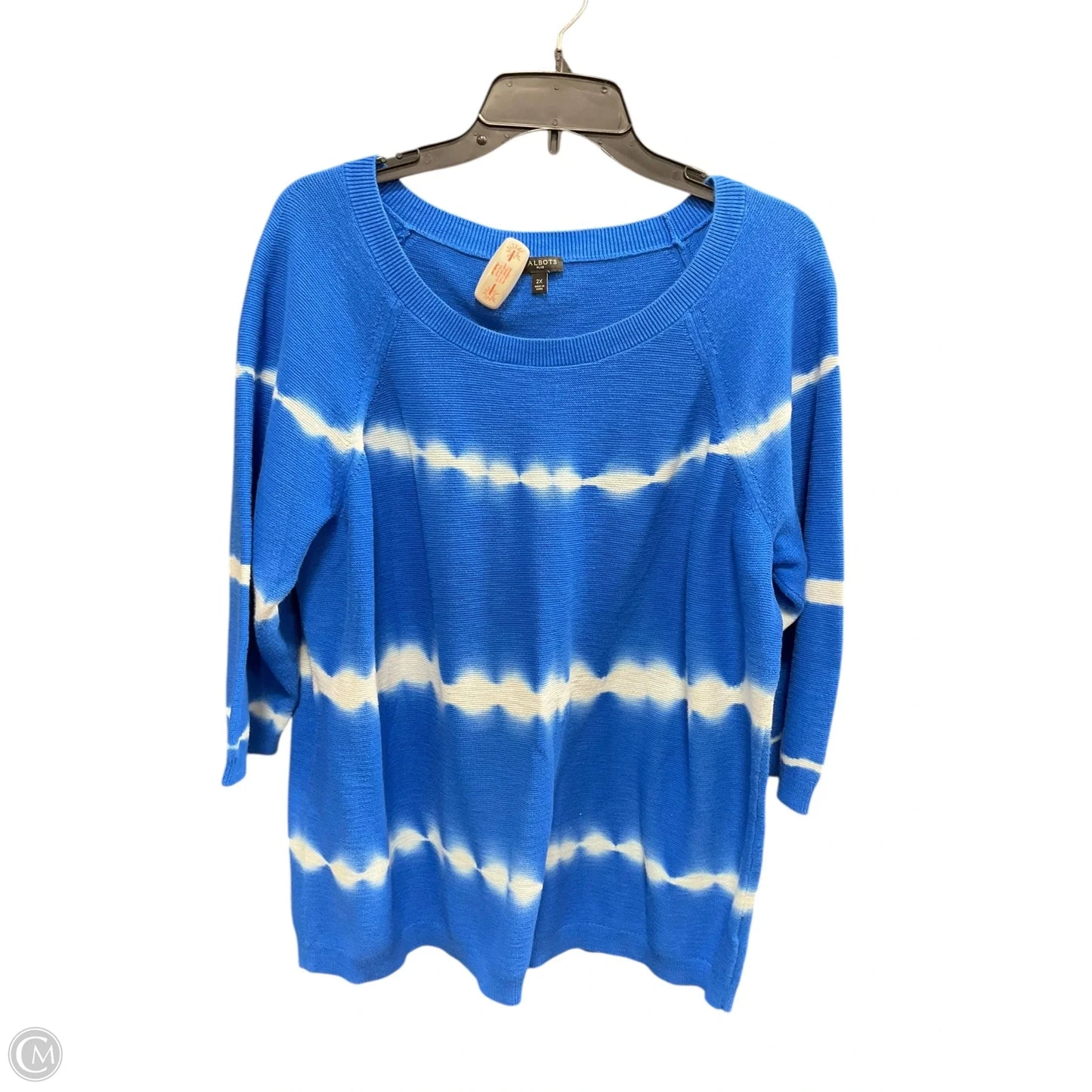 Sweater Short Sleeve By Talbots In Blue & White, Size: 2x