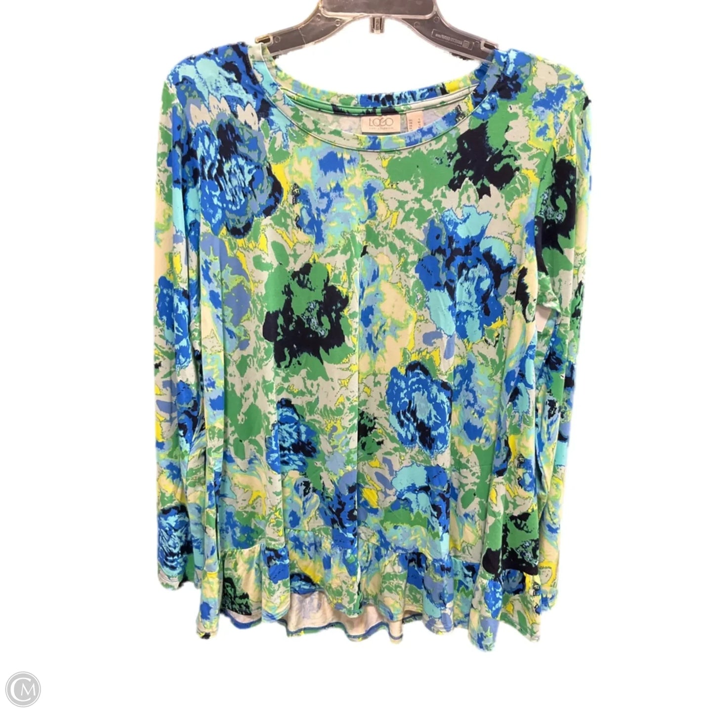 Top Long Sleeve By Logo In Blue & Green, Size: S