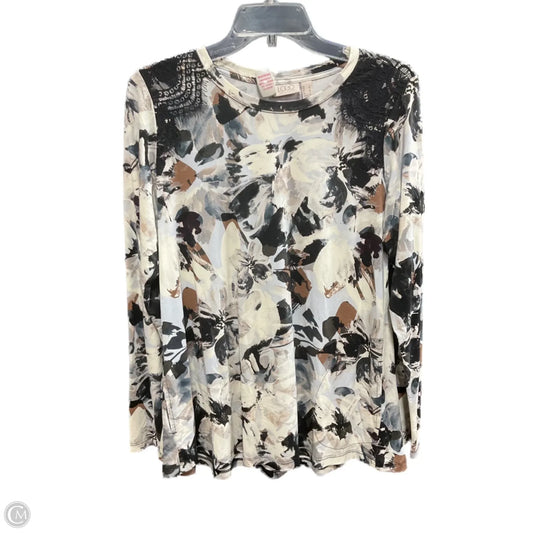 Top Long Sleeve By Logo In Black & Cream, Size: S
