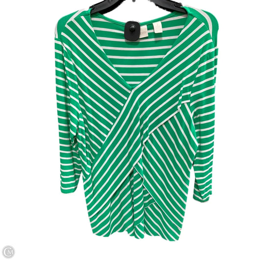 Top Long Sleeve By Chicos In Green & White, Size: M