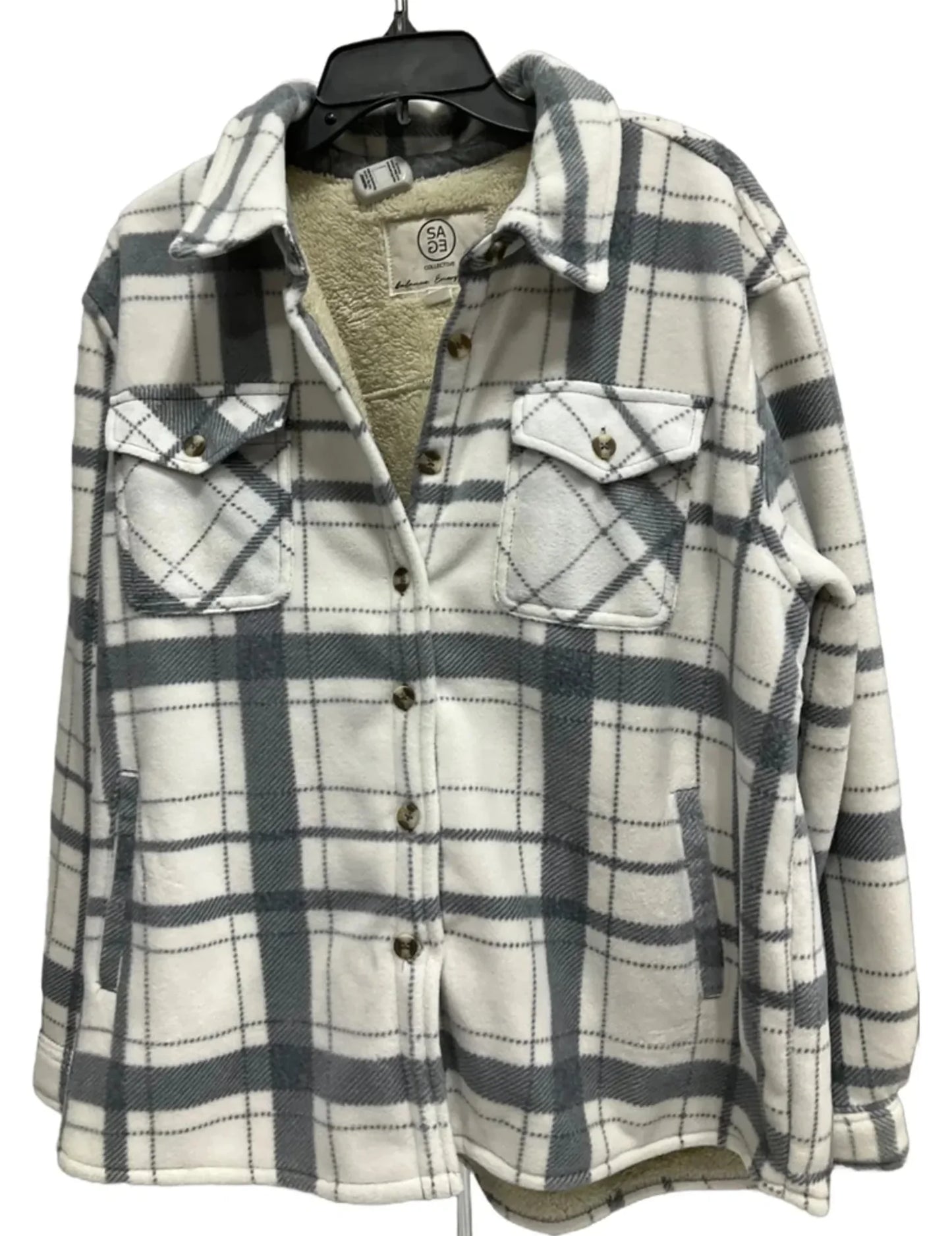 Jacket Shirt By Sage In Grey & White, Size: Xl