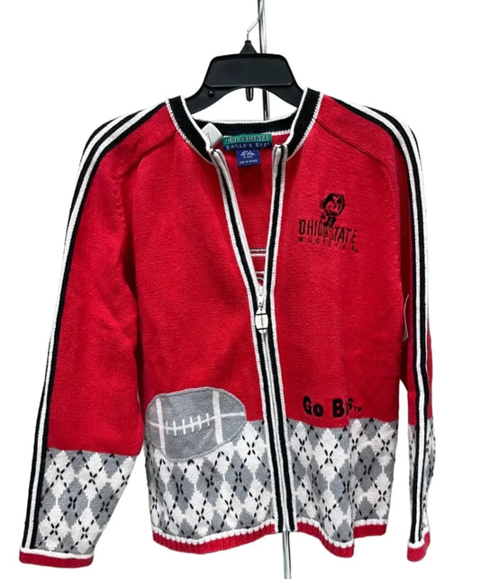 Sweater Cardigan By Clothes Mentor In Red & White, Size: S