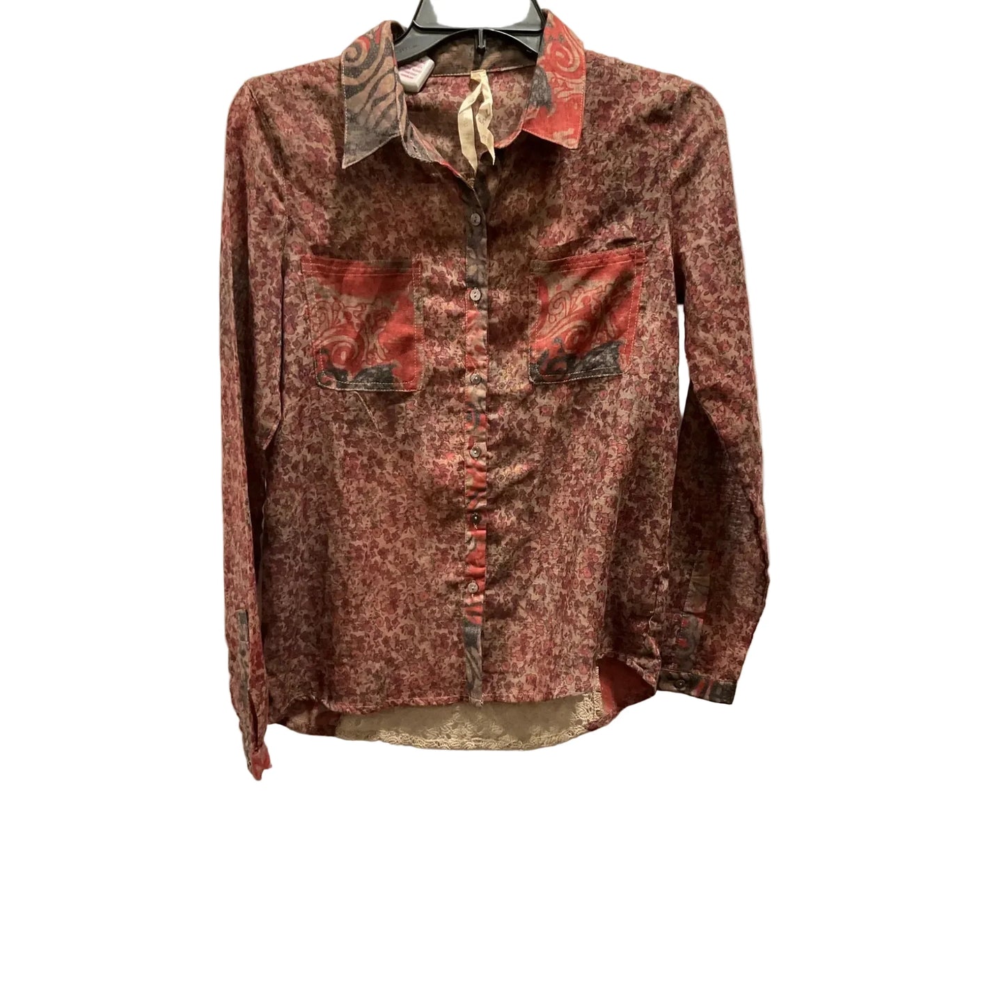 Blouse Long Sleeve By Mystree In Red & Tan, Size: S