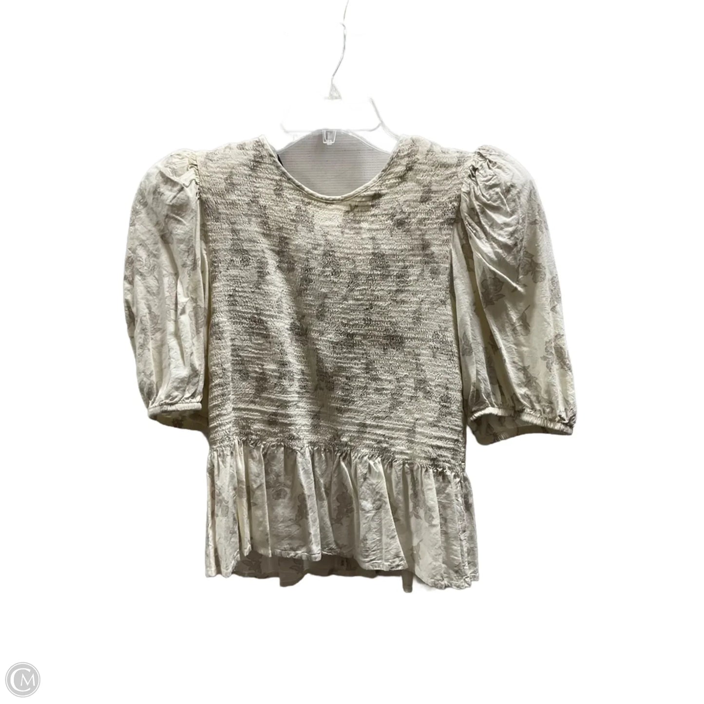 Top Short Sleeve By Express In Cream & Grey, Size: M
