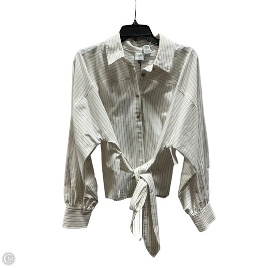 Blouse Long Sleeve By Cabi In Tan & White, Size: M