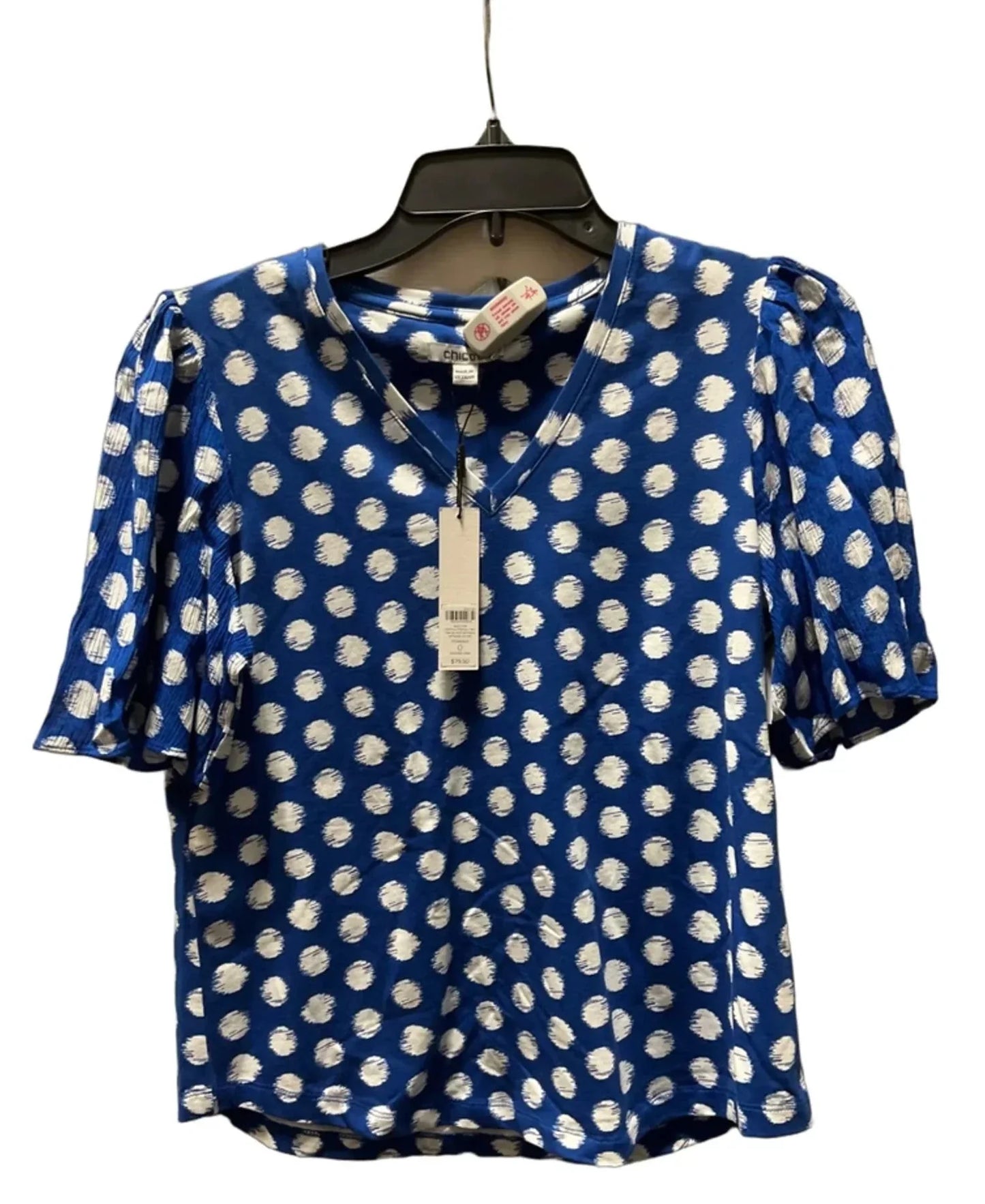 Top Short Sleeve By Chicos In Blue & White, Size: S