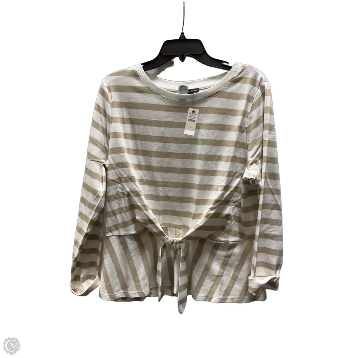 Top Long Sleeve By Talbots In Tan & White, Size: L
