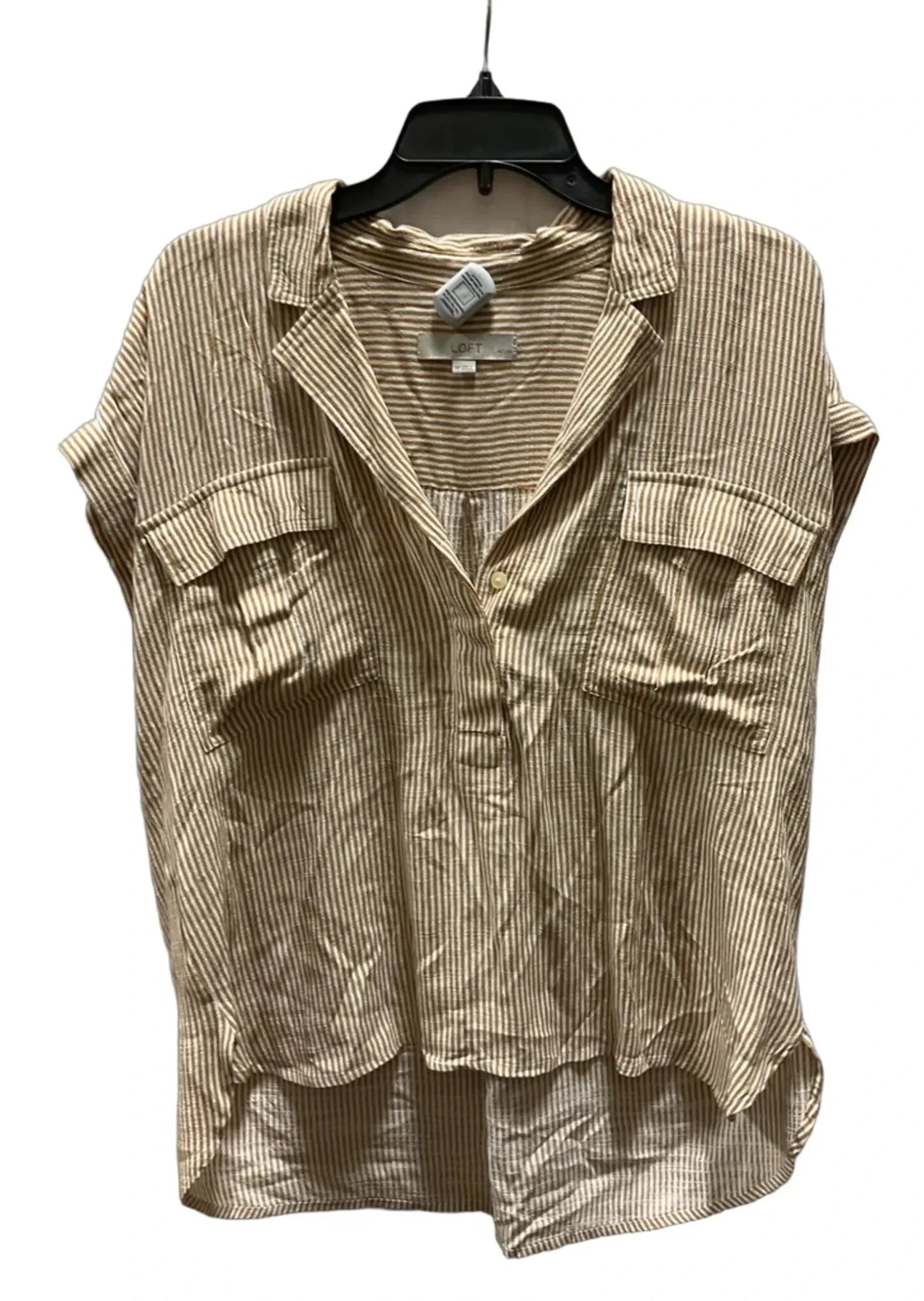 Top Short Sleeve By Loft In Tan & White, Size: M