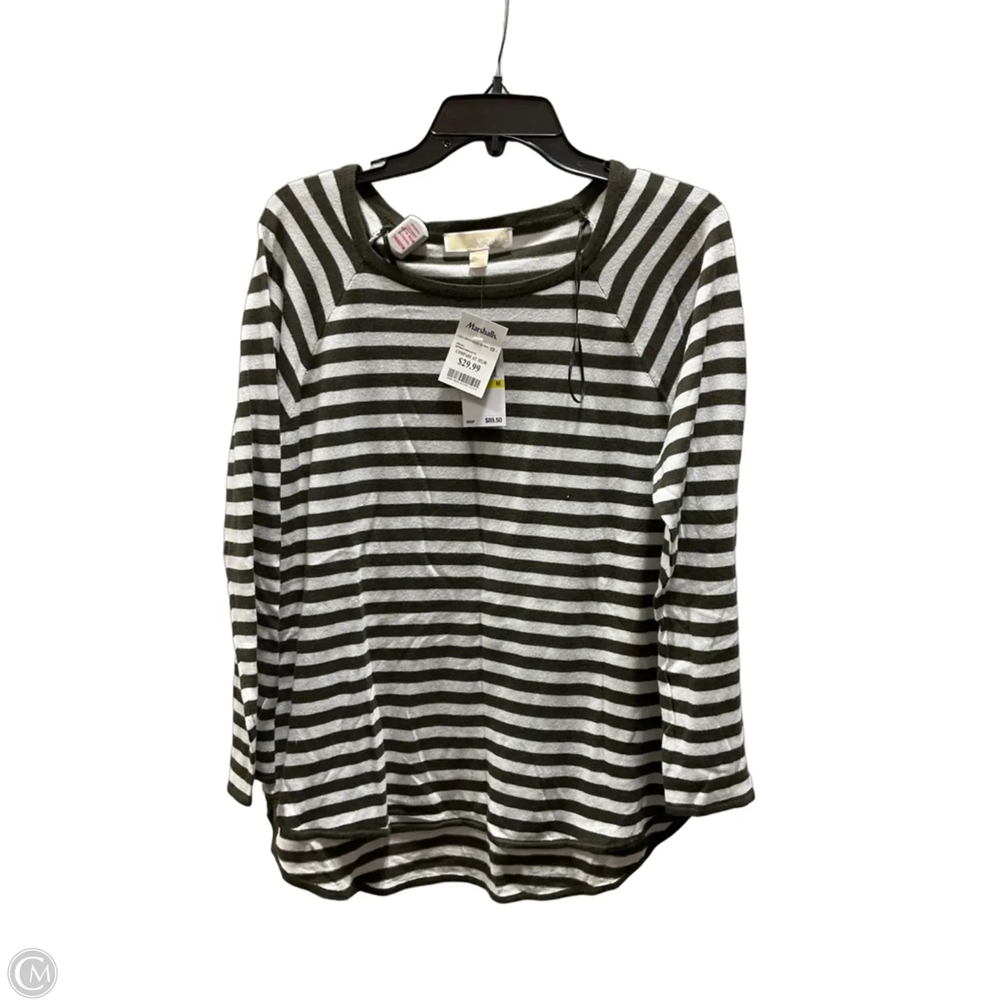 Top Long Sleeve By Michael By Michael Kors In Green & White, Size: M