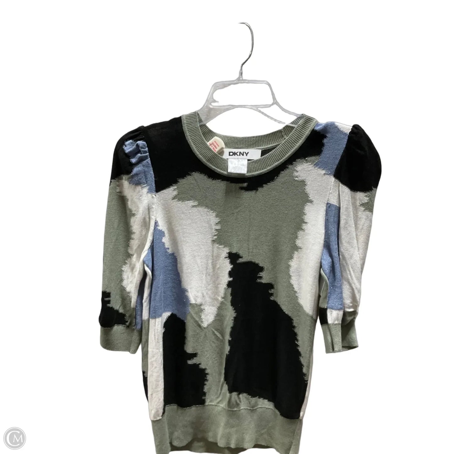 Top Short Sleeve By Dkny In Green & White, Size: M