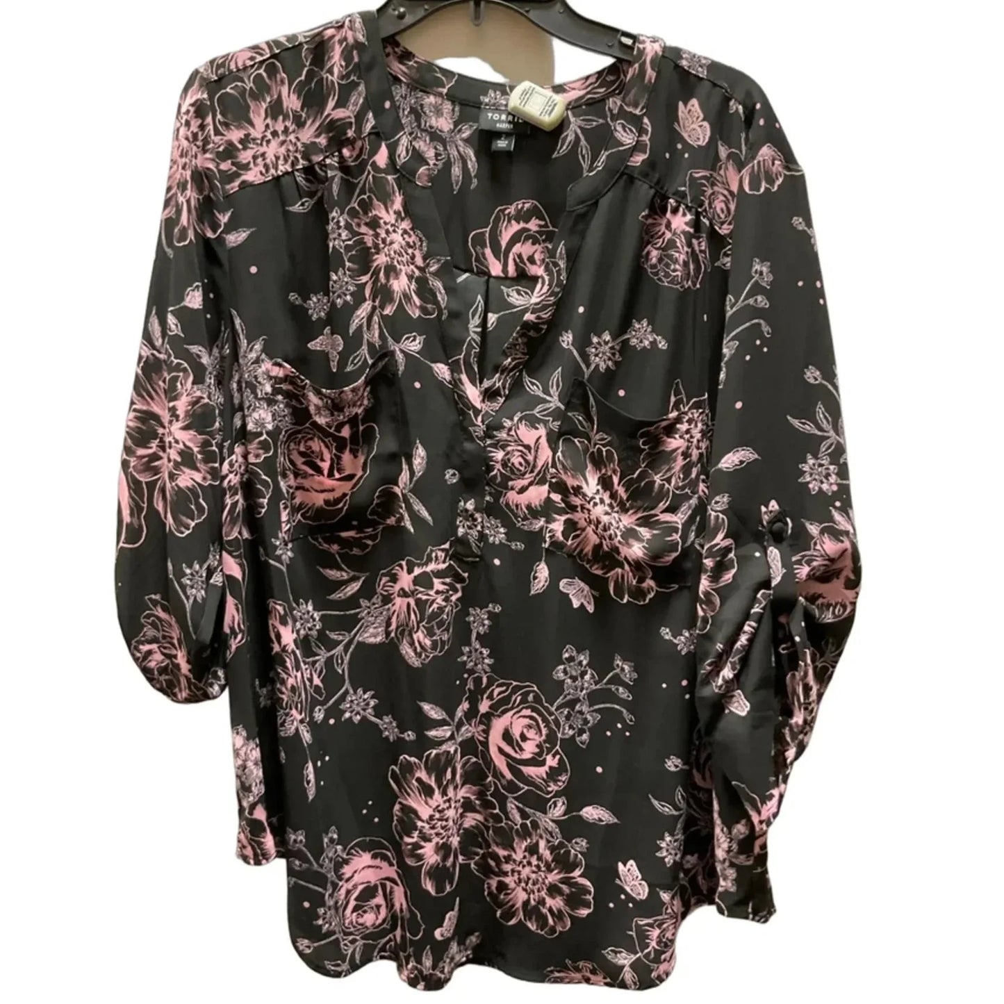 Top 3/4 Sleeve By Torrid In Black & Pink, Size: 2x