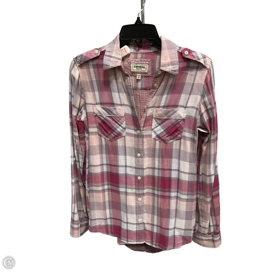 Blouse Long Sleeve By Express In Plaid Pattern, Size: Xs