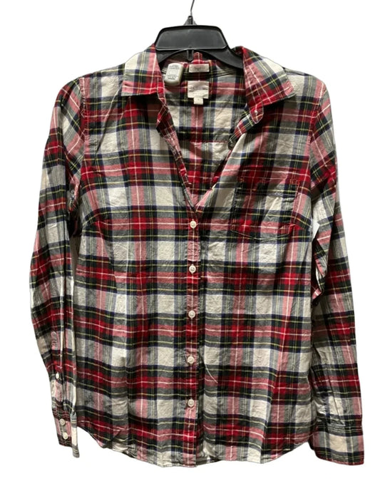 Blouse Long Sleeve By J. Crew In Plaid Pattern, Size: S