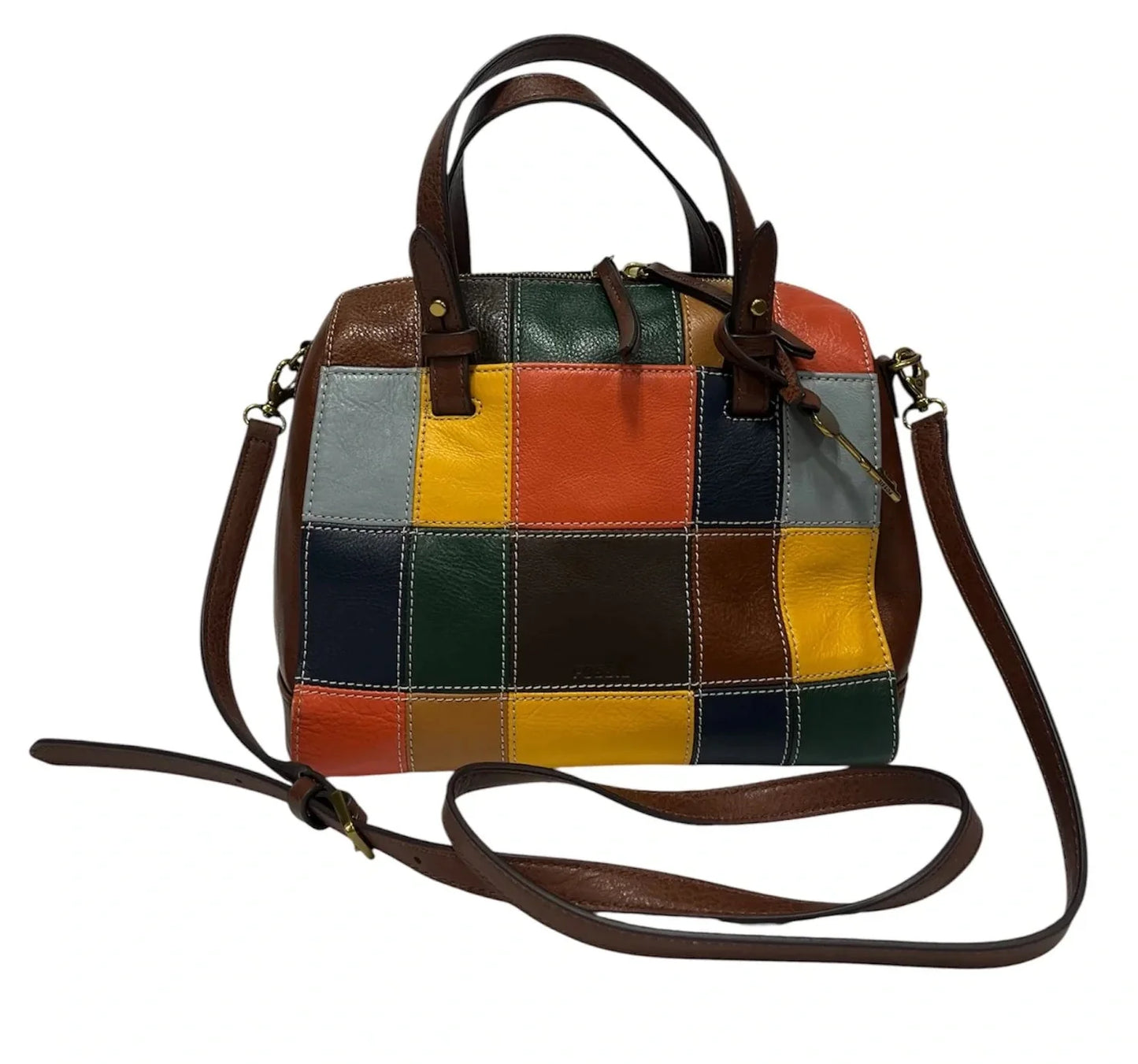 Handbag Leather By Fossil, Size: Medium