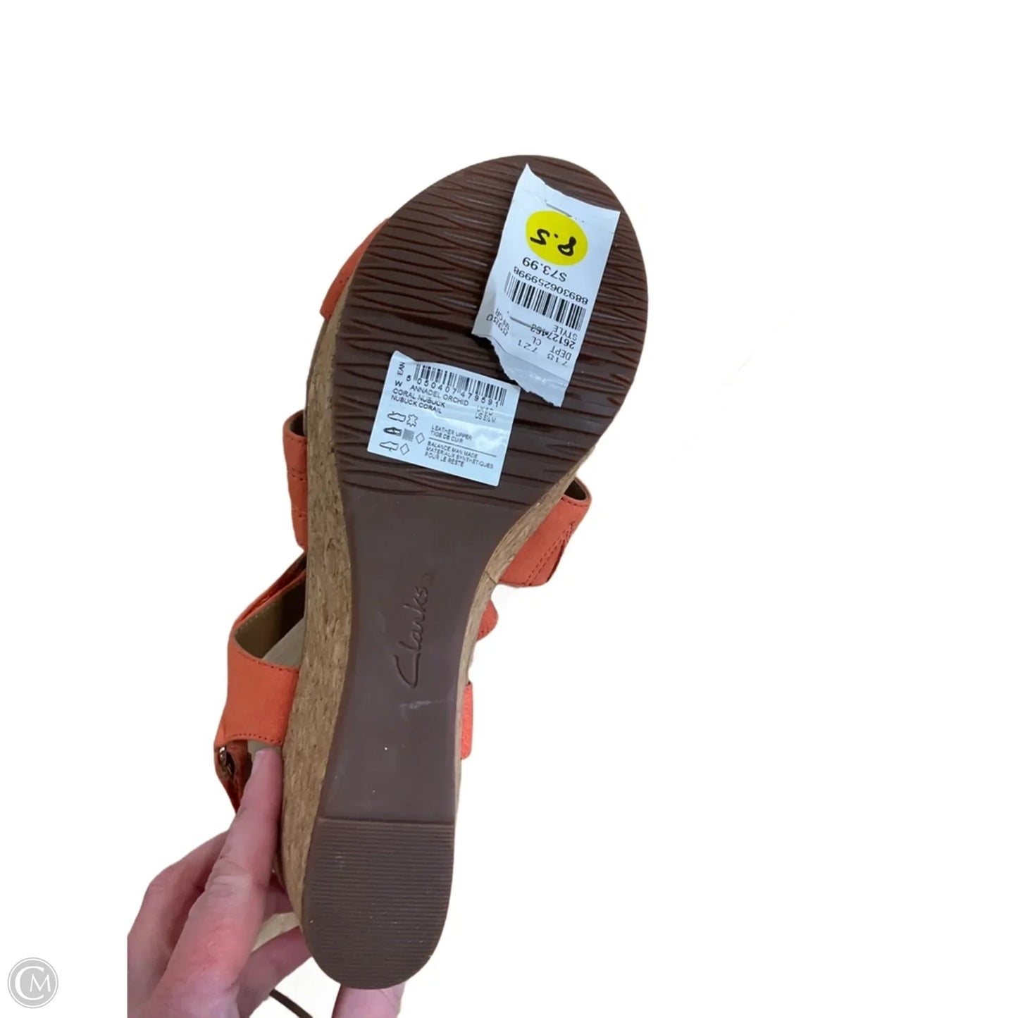 Sandals Heels Wedge By Clarks In Orange, Size: 8.5