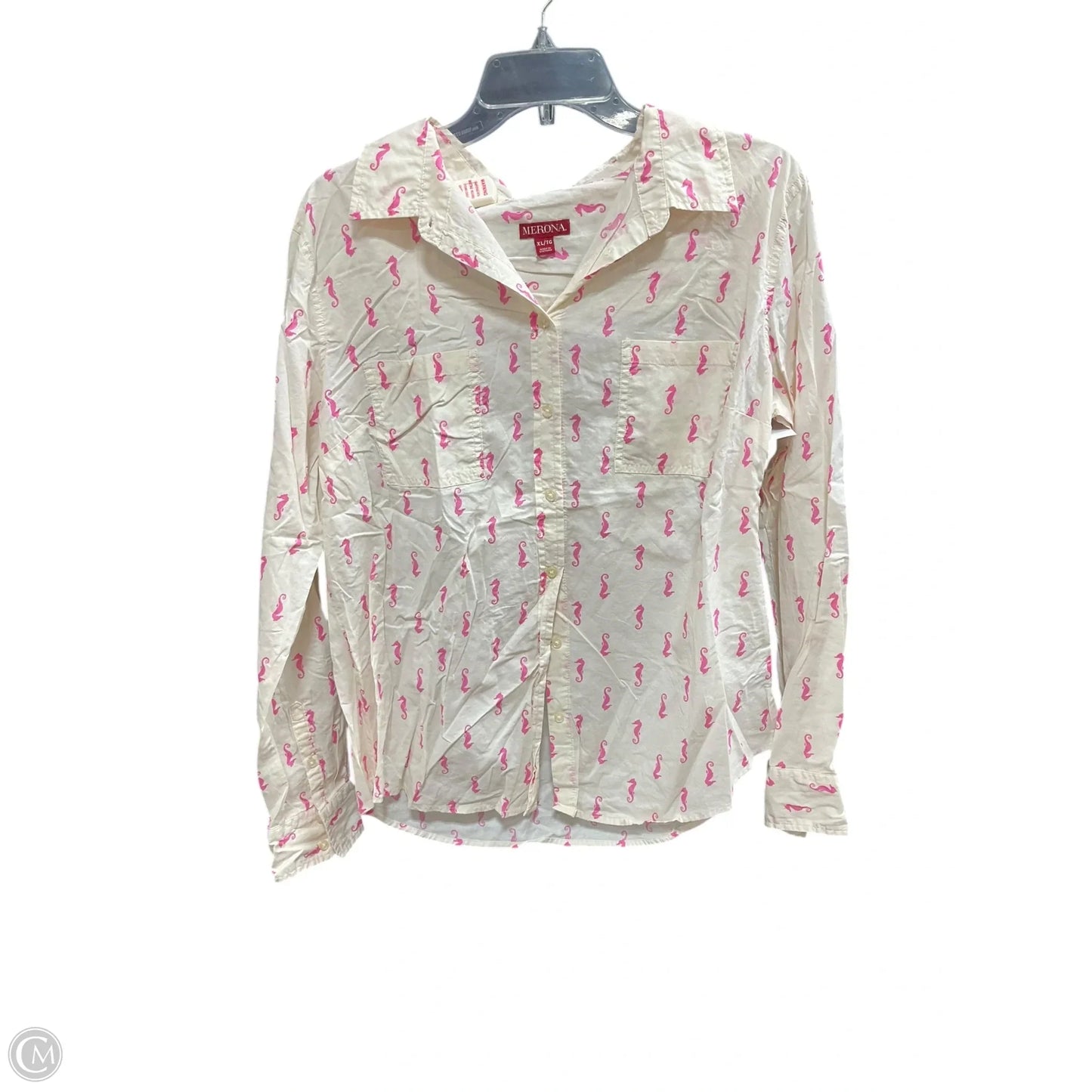 Blouse Long Sleeve By Merona In Pink & White, Size: Xl