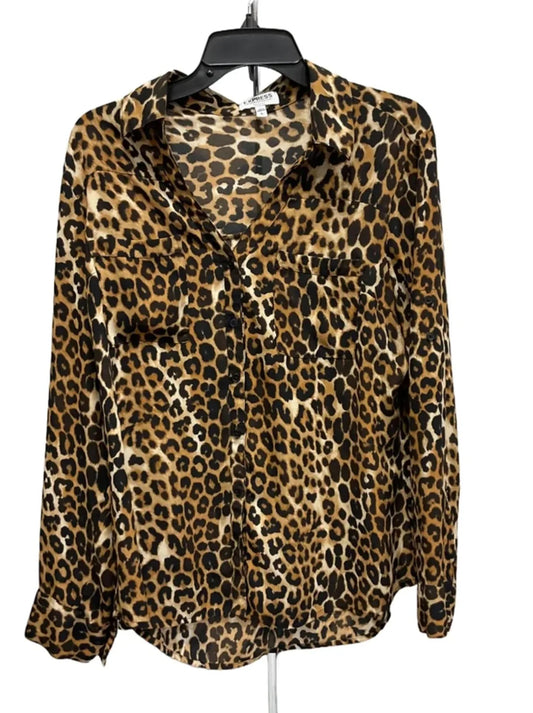 Blouse Long Sleeve By Express In Animal Print, Size: L