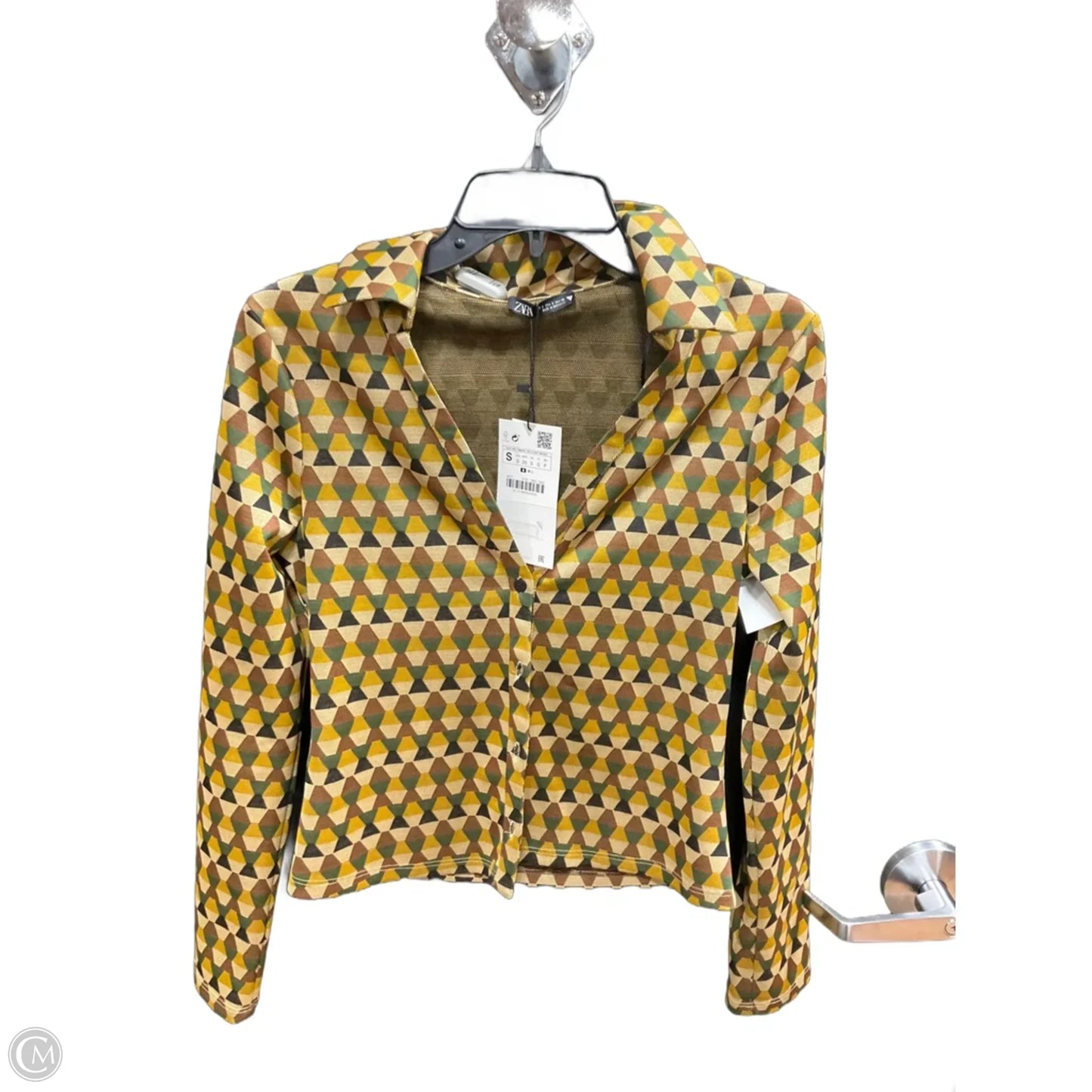 Blouse Long Sleeve By Zara In Green & Yellow, Size: S