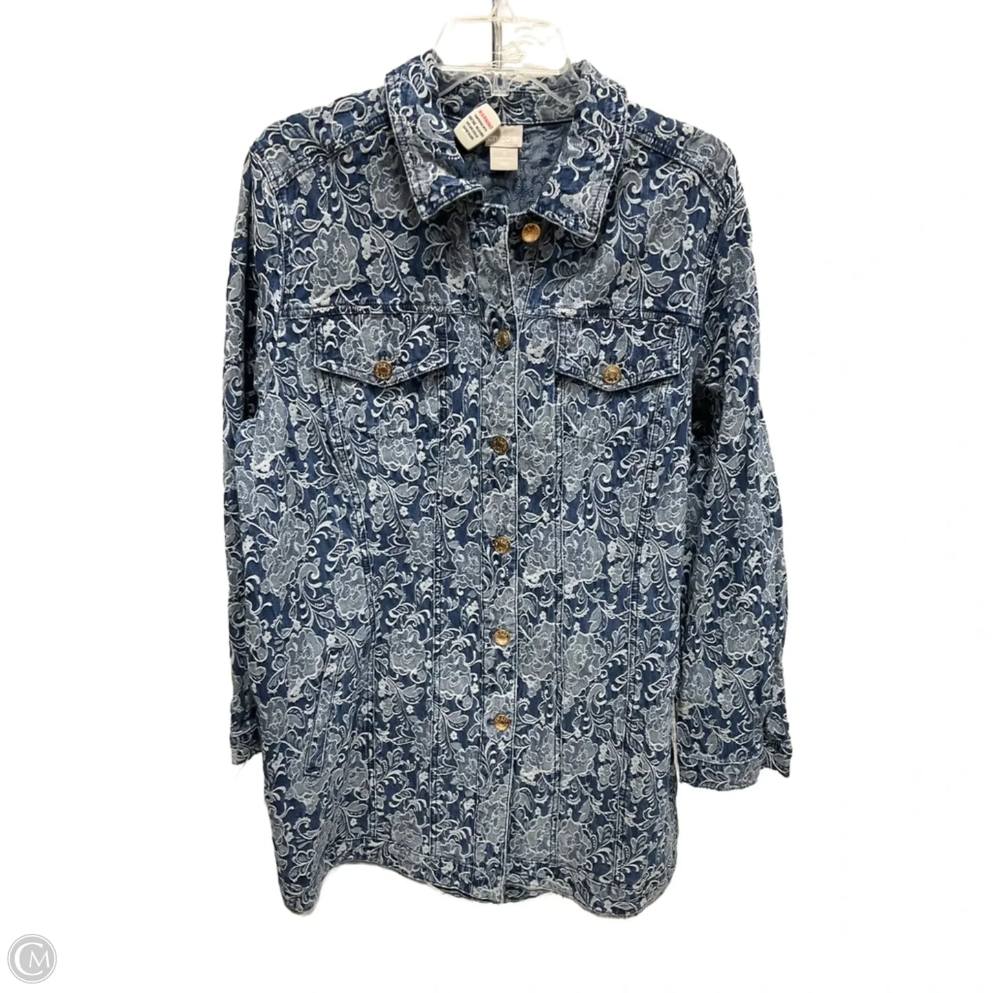 Jacket Denim By Chicos In Blue Denim, Size: Xl