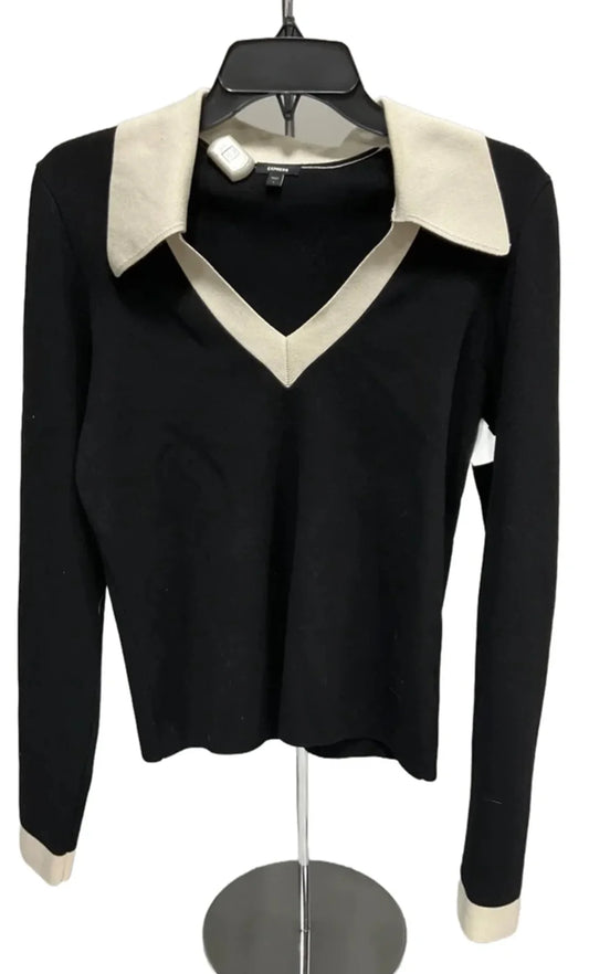 Top Long Sleeve By Express In Black & White, Size: L