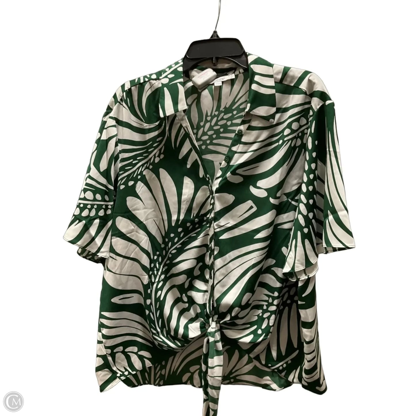 Blouse Short Sleeve By Chicos In Green & White, Size: Xl