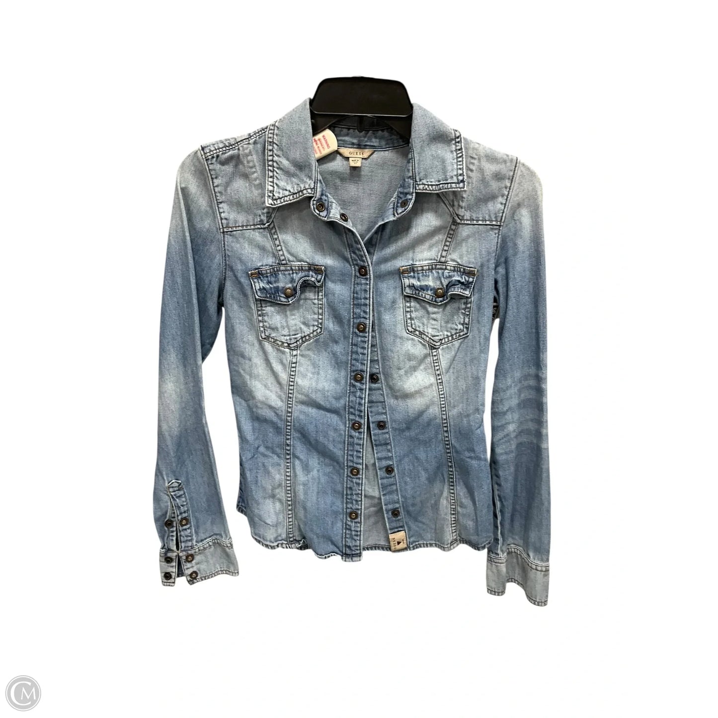 Blouse Long Sleeve By Guess In Blue, Size: Xs